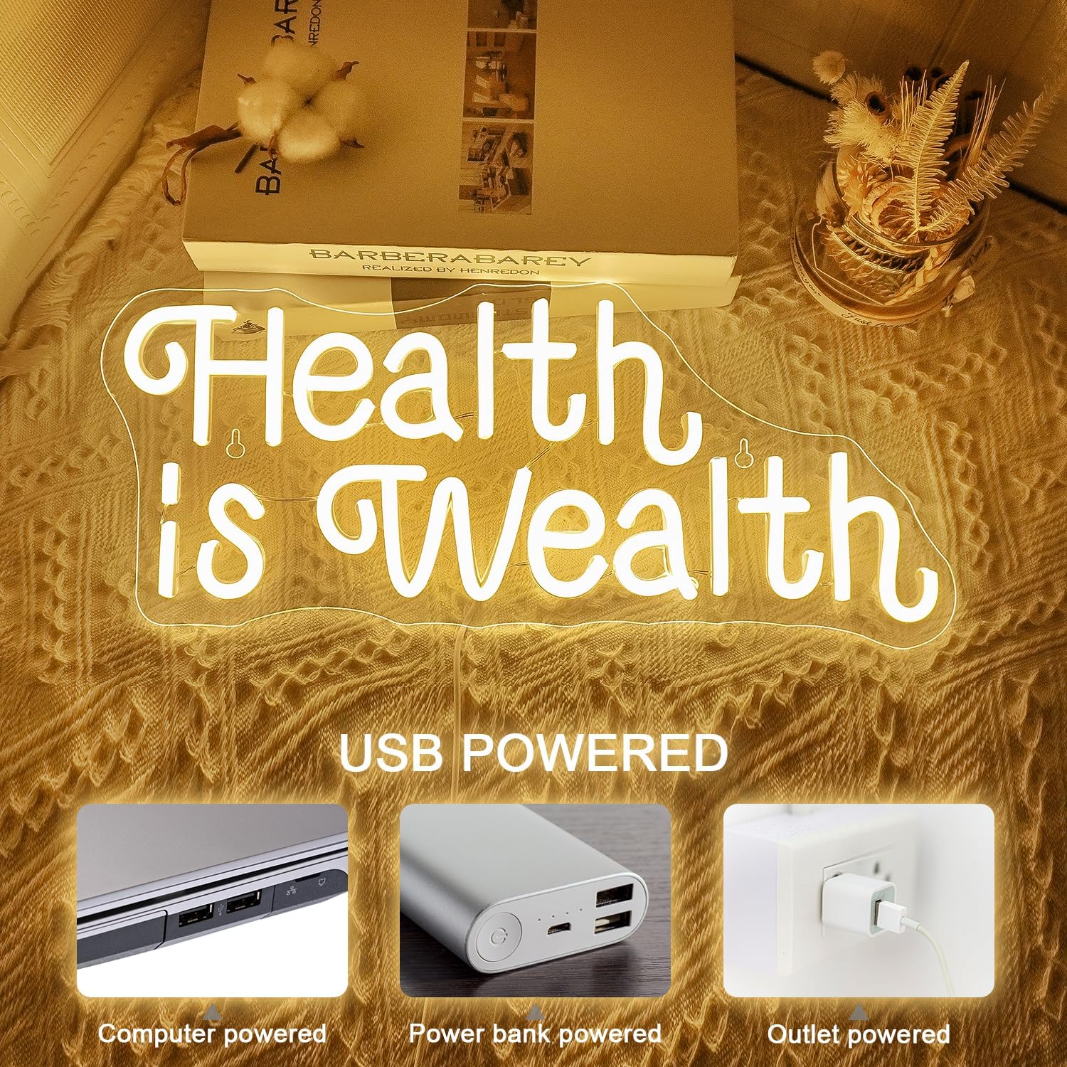 Health is Wealth Neon Sign USB - đánh giá và giá Health Wellness Office